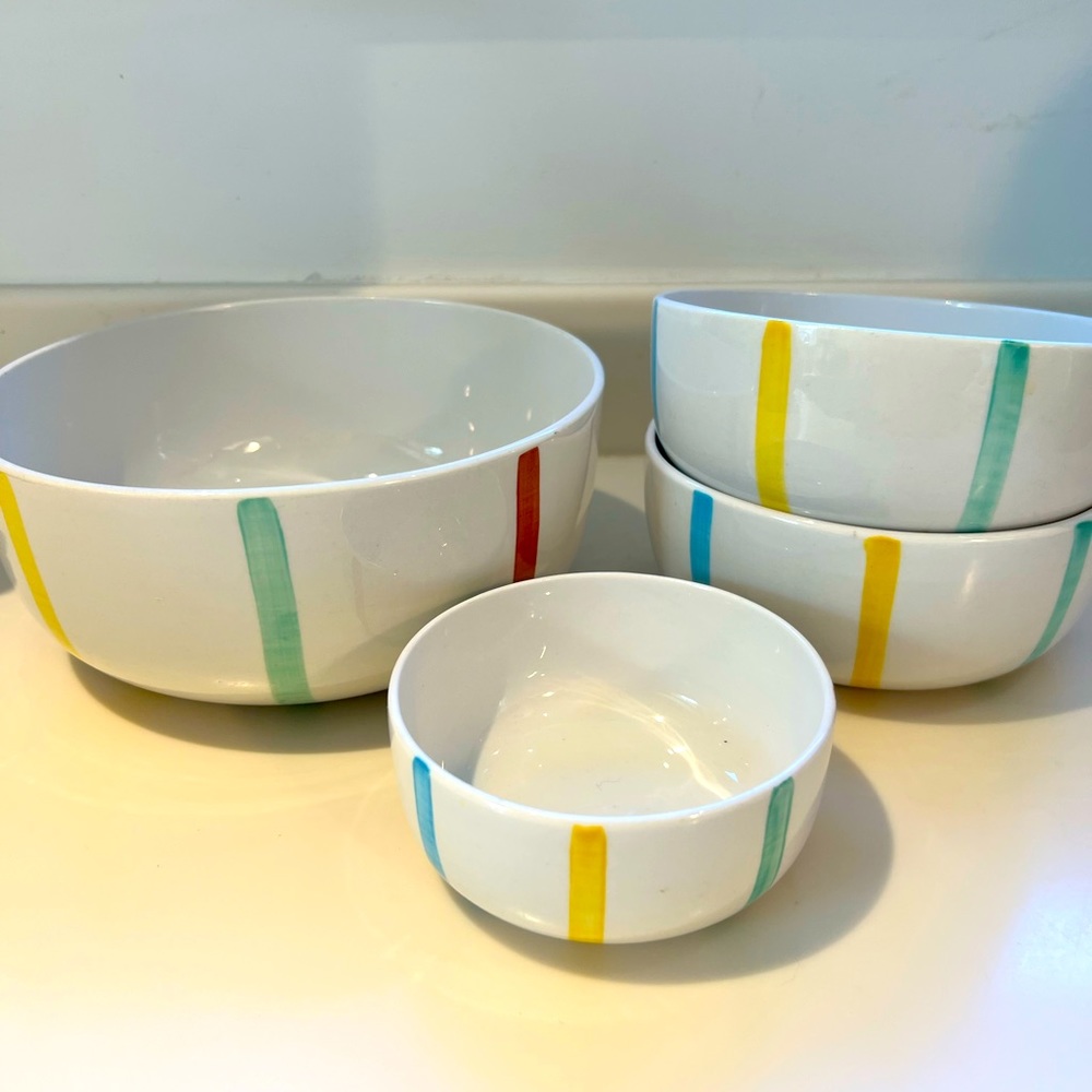 4 Nesting Mid Century de Sphinx Parafeu Serving Mixing Bowls Holland Stripes
